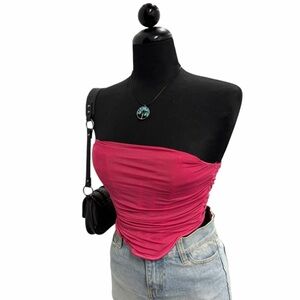 Ever B Hot Pink Ruched Mesh Strapless Corset Top M